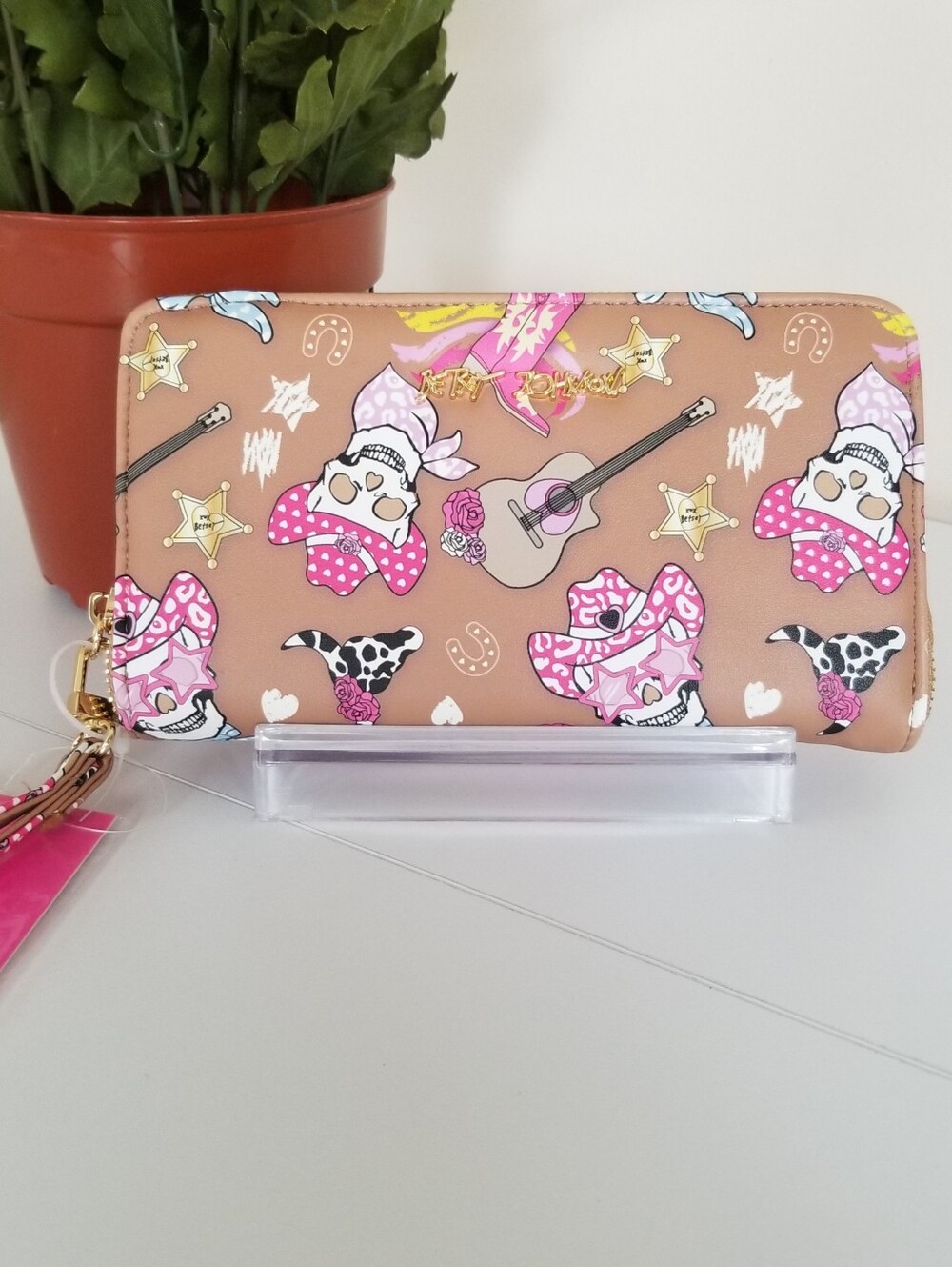 Betsey Johnson Zip Around Wallet Wristlet Skeletons Guitars